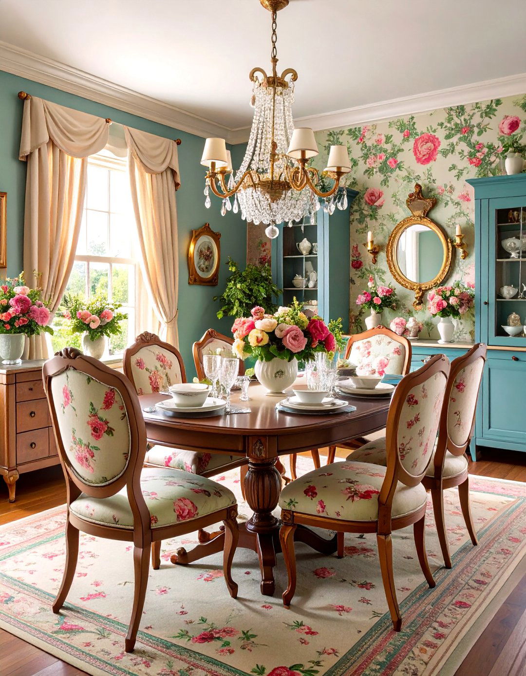 English Country Cottage Dining Room with Floral Patterns - 25 cottage dining room ideas