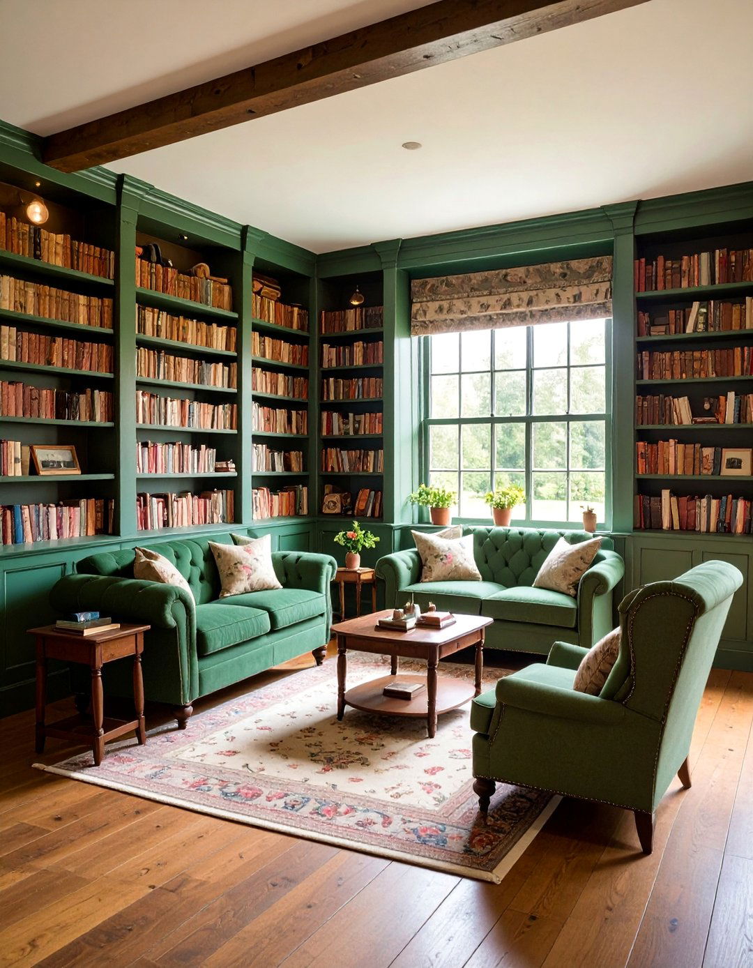 English Country Cottage Library Style - 25 Dark Green Home Library Ideas and Inspiration