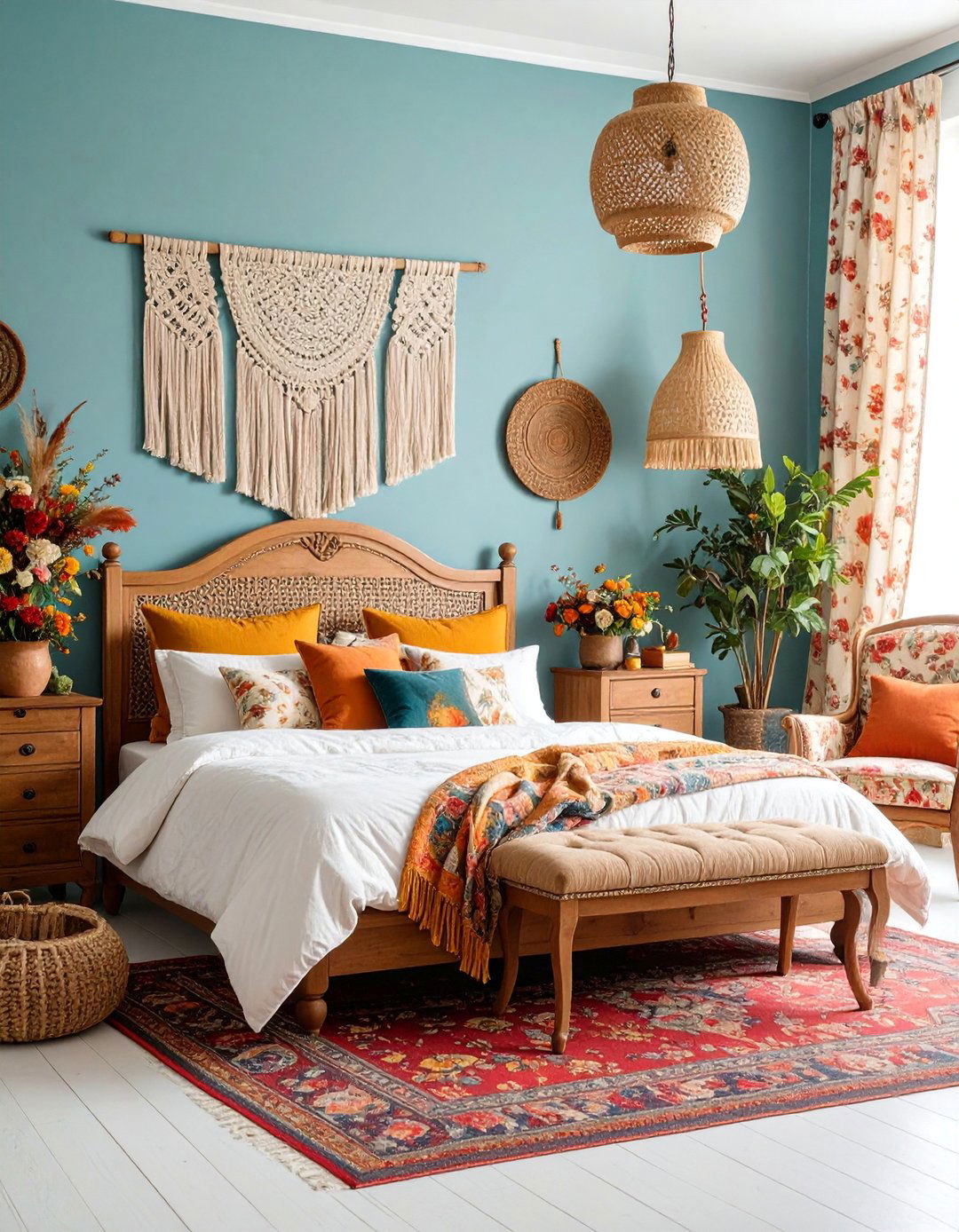 English Country Fall Bedroom with Floral Patterns - 25 Fall Bedroom Decor Ideas