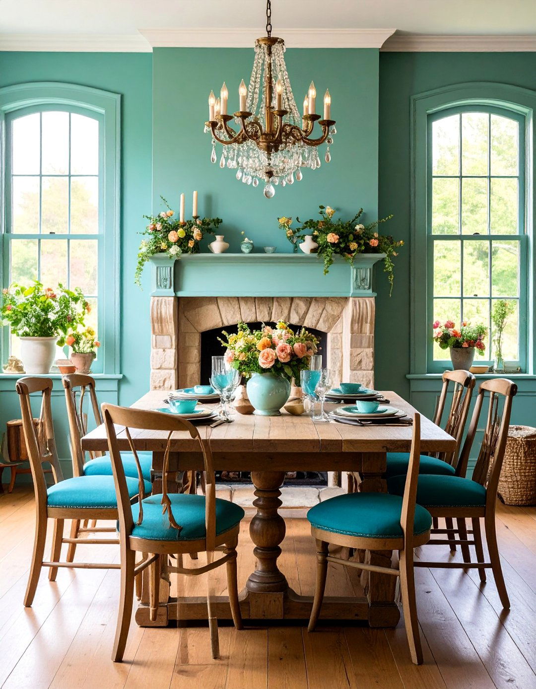 English Country Fireplace with Fieldstone - 25 Dining Room With Fireplace