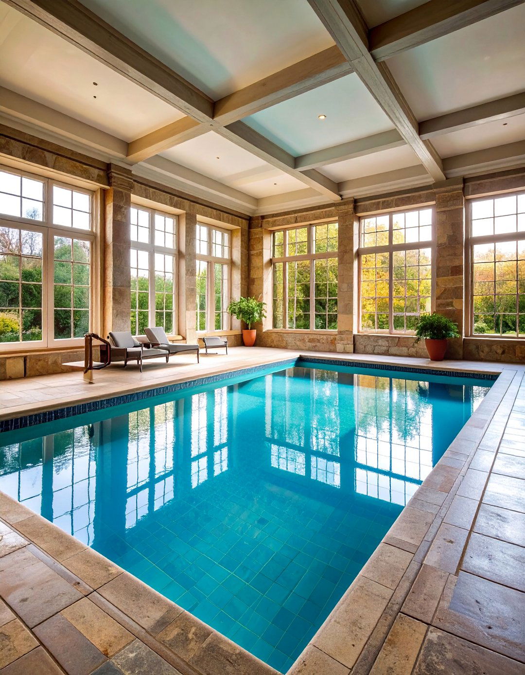 English Country Indoor Pool with Garden Views - 25 Indoor Pool Ideas