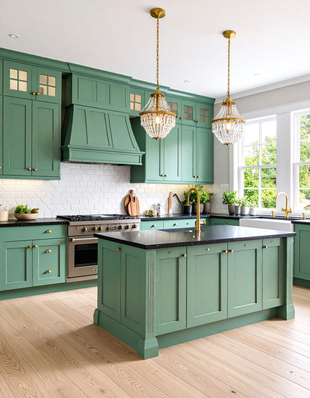 English Country Kitchen with Green Gray Painted Cabinets - 25 Kitchen With Gray Cabinets And Black Countertops Ideas