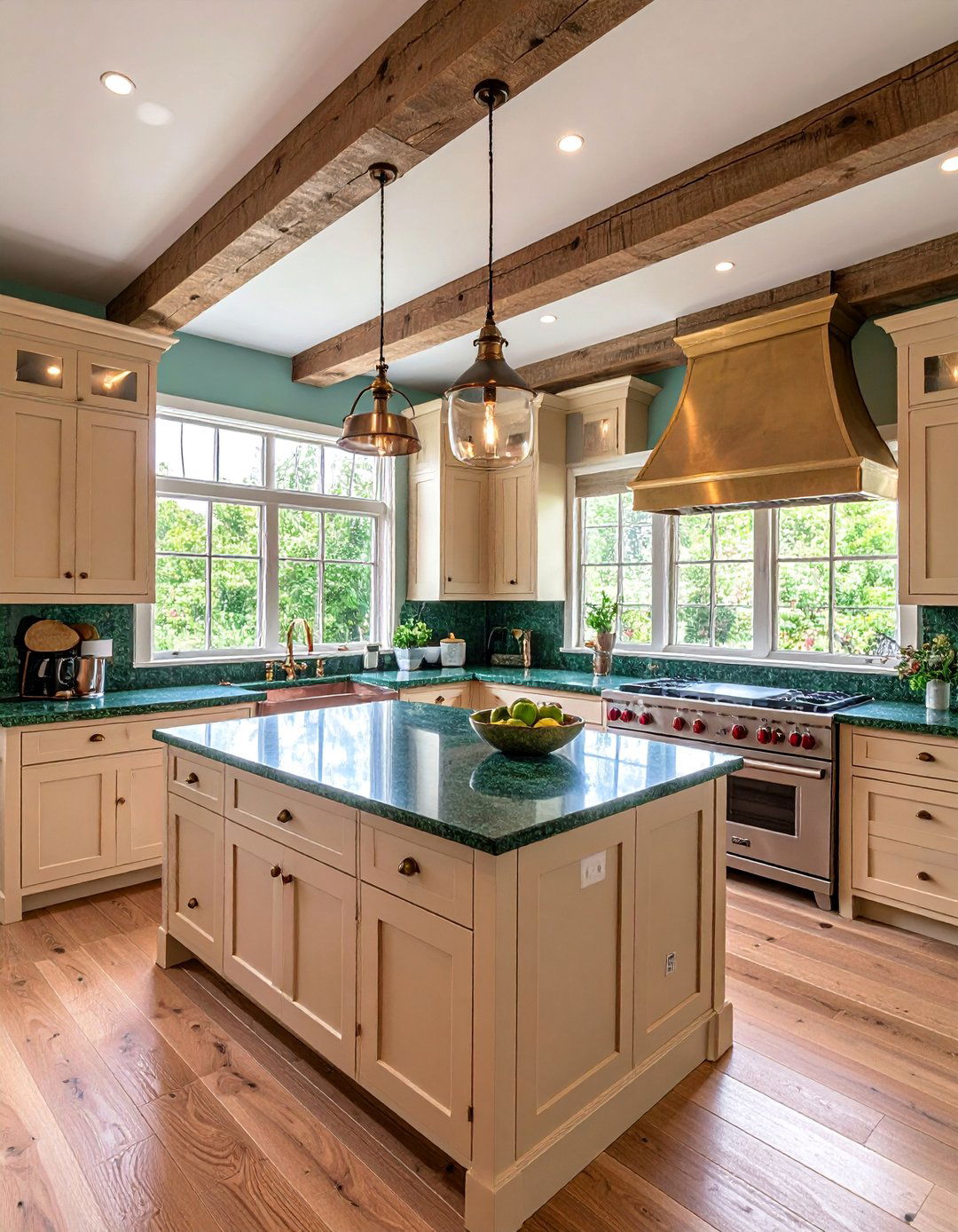 English Country Kitchen with Hunter Green Granite Countertops - 25 Kitchen With Green Countertops Ideas