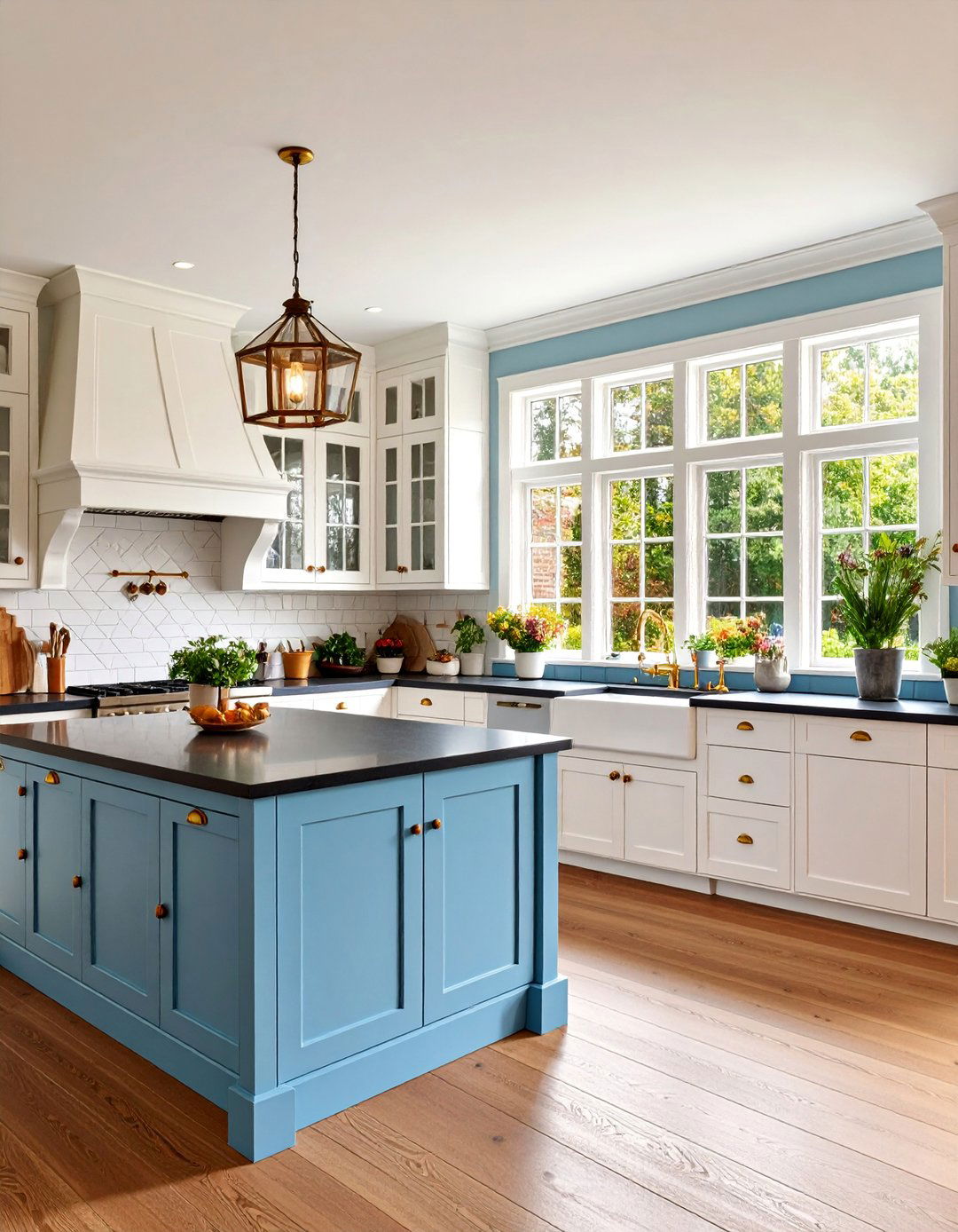 English Country Kitchen with Mullioned Glass Doors and Black Slate - 25 Kitchen With White Cabinets and Black Countertops Ideas
