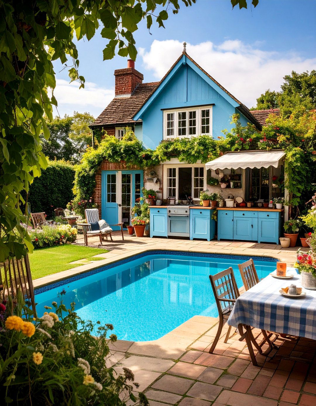 English Country Pool House with Traditional Kitchen Garden - 25 Pool House With Outdoor Kitchen Ideas