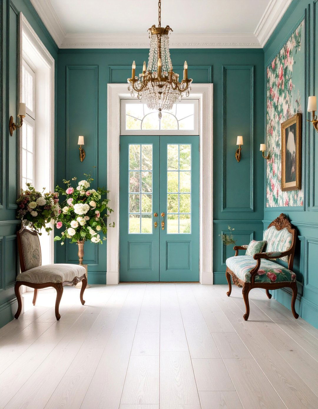 English Country Wainscoting Entryway with Floral Wallpaper - 25 Wainscoting Entryway Ideas