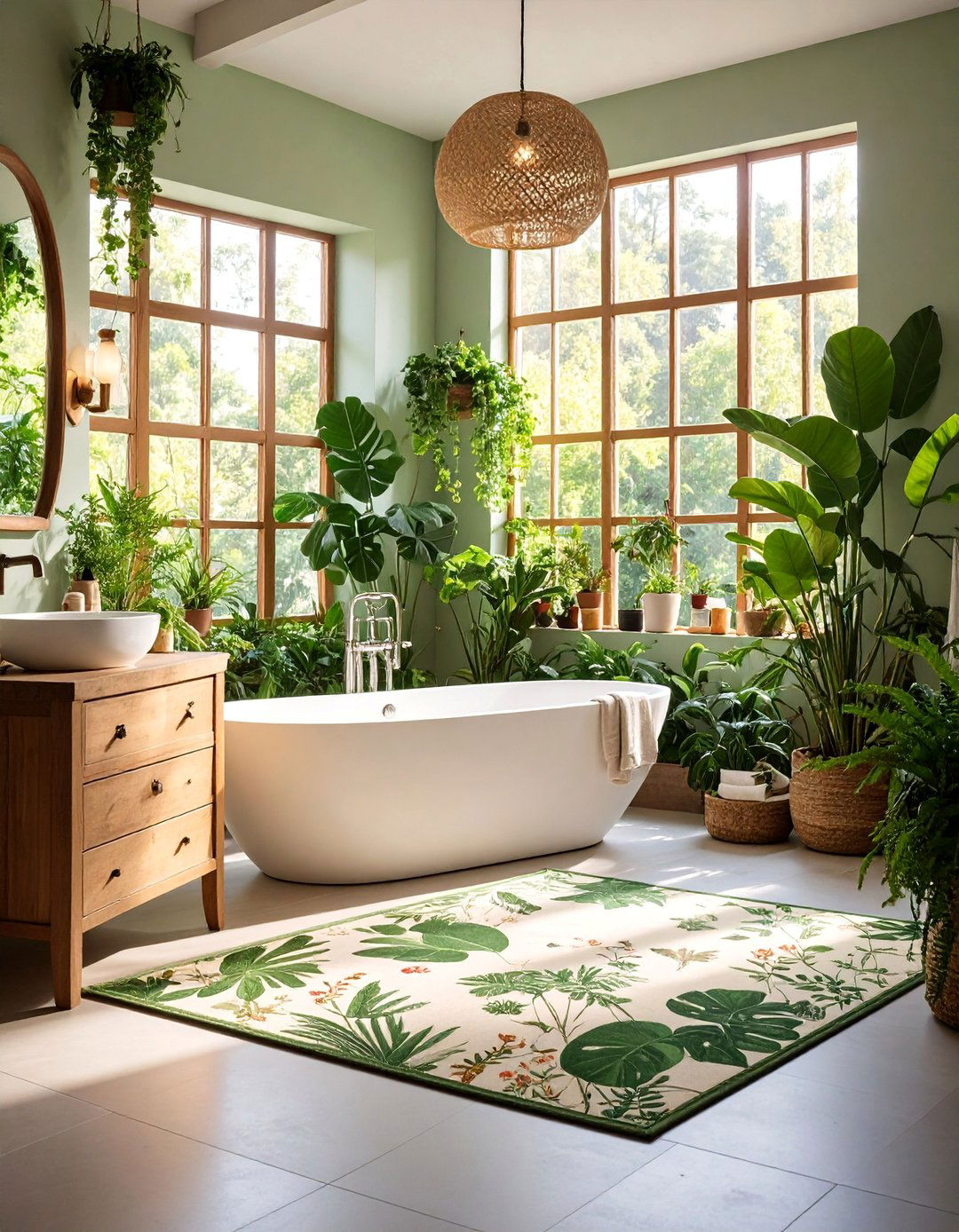 English Garden Botanical Print Mat - 25 Bathroom Rug Ideas