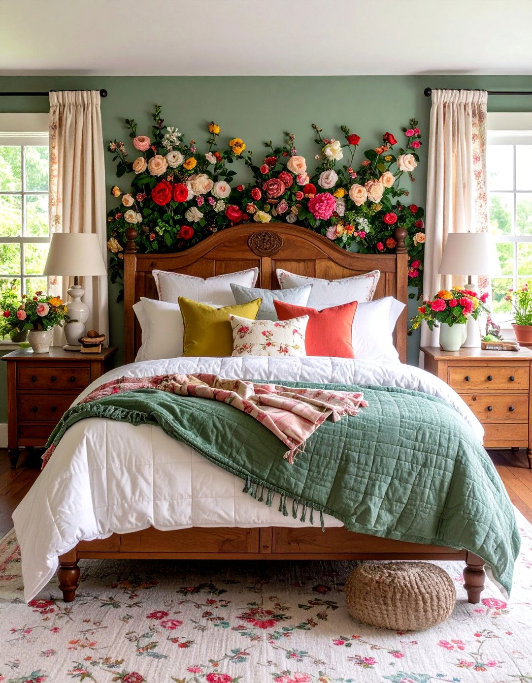 English Garden Cottage Bedroom with Floral Wallpaper - 25 Cottage Bedroom Ideas