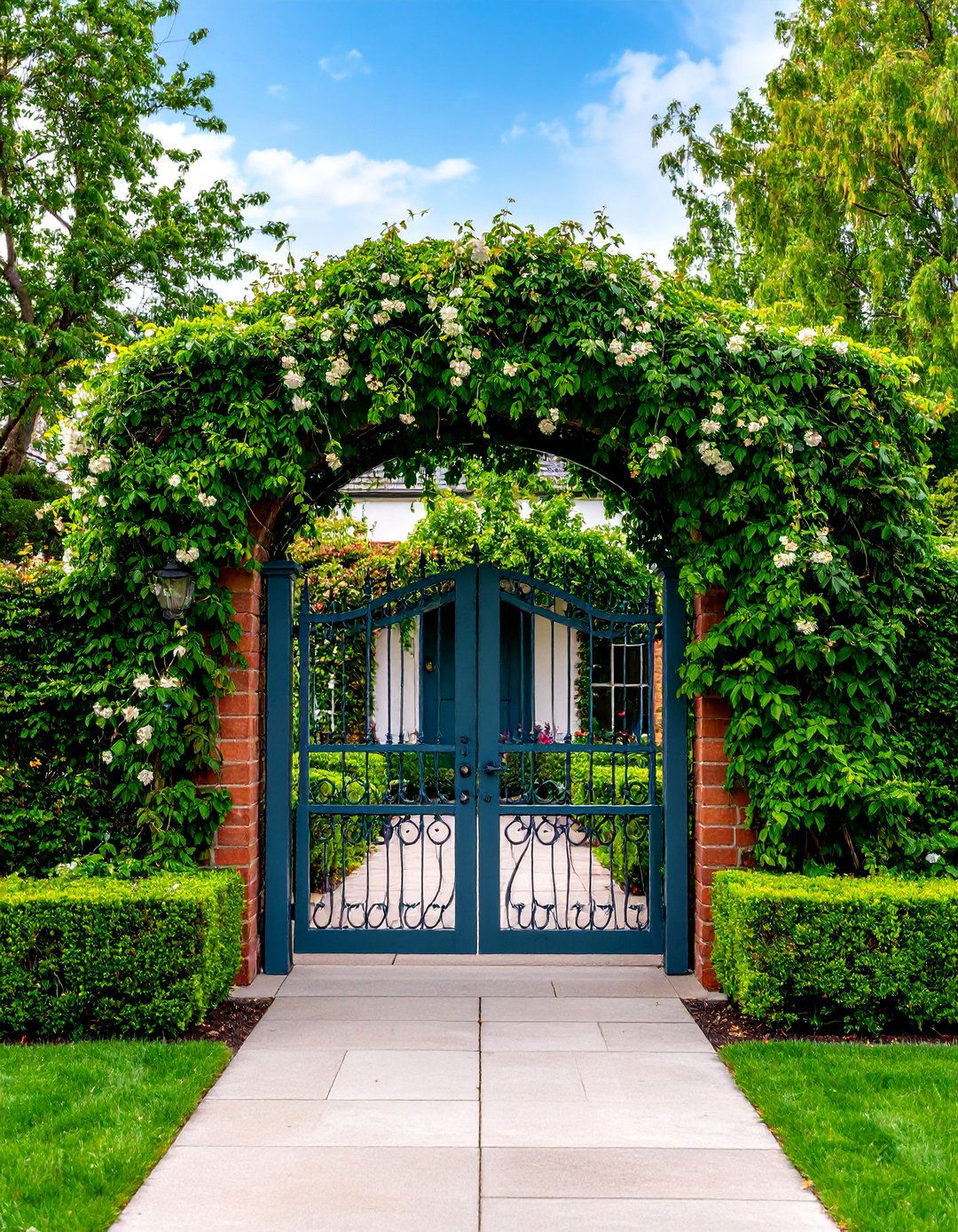English Garden Gate with Climbing Plant Support - 25 Front Gate Ideas