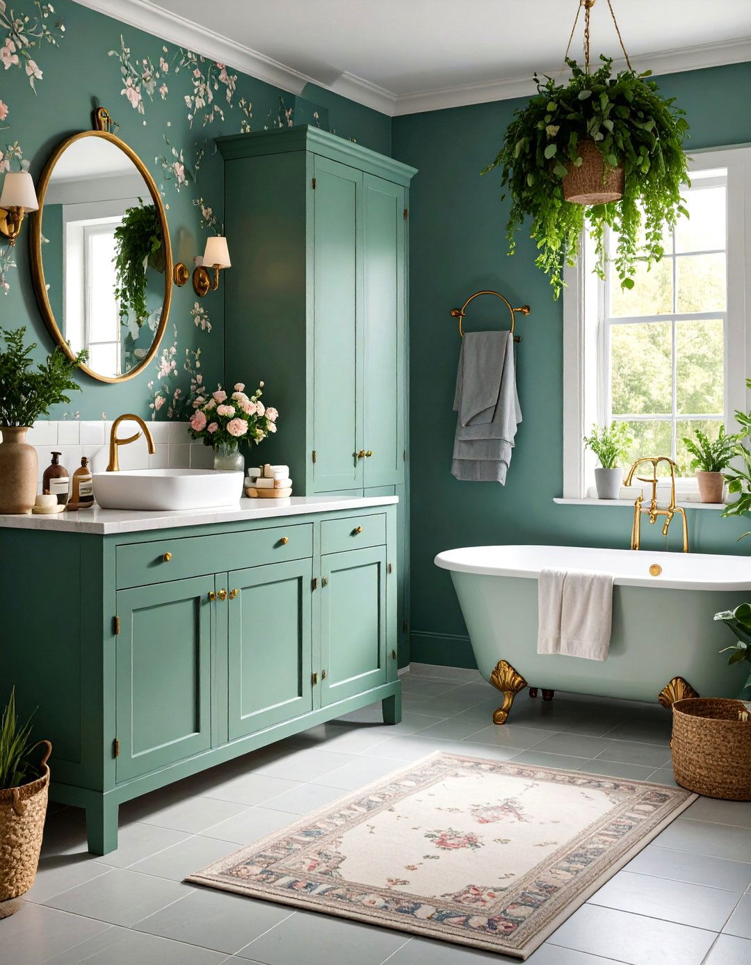 English Garden Green and Dove Grey Cottage - 25 Green and Grey Bathroom Ideas