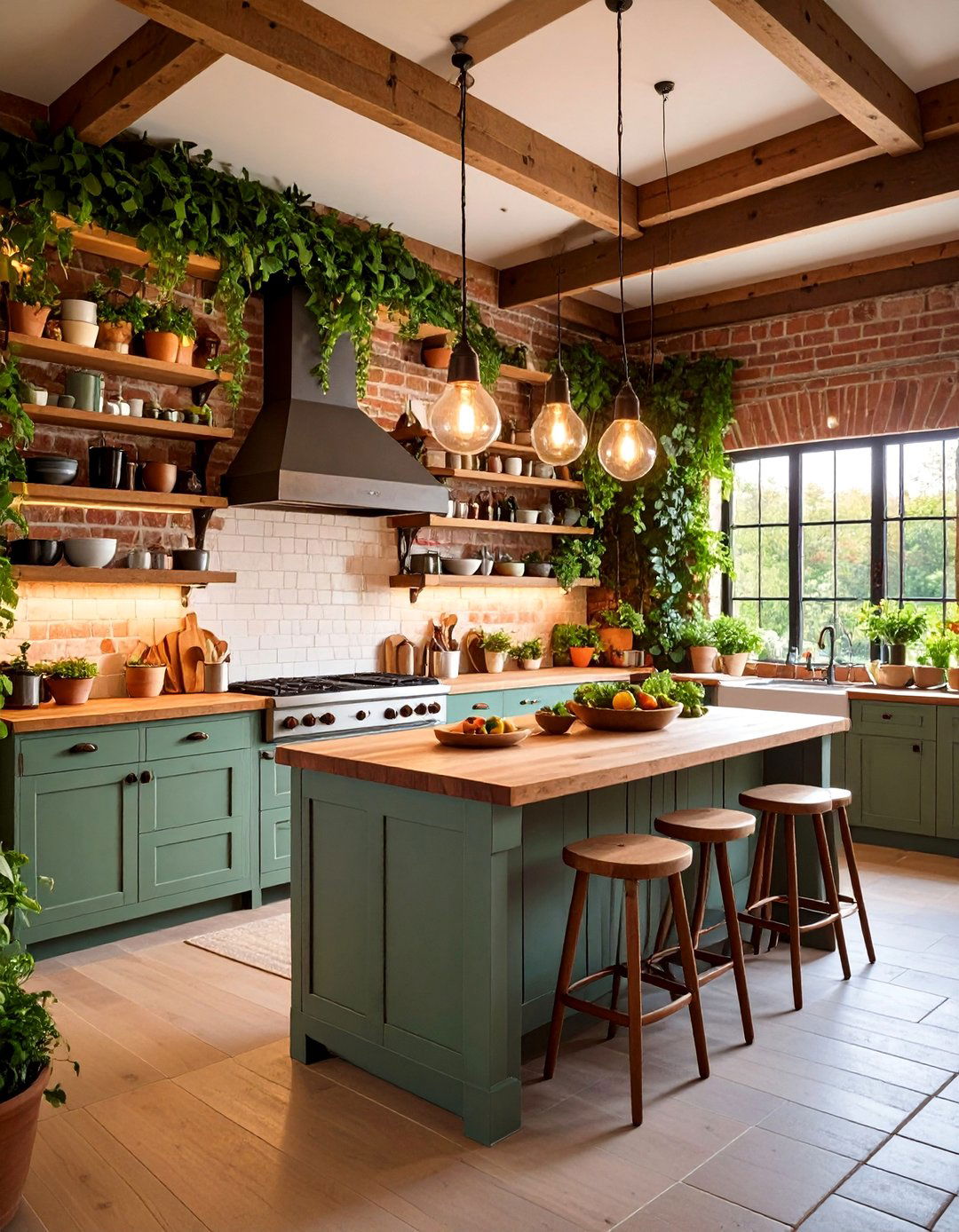 English Garden Lanai Kitchen with Brick and Ivy - 25 Lanai Kitchen Ideas