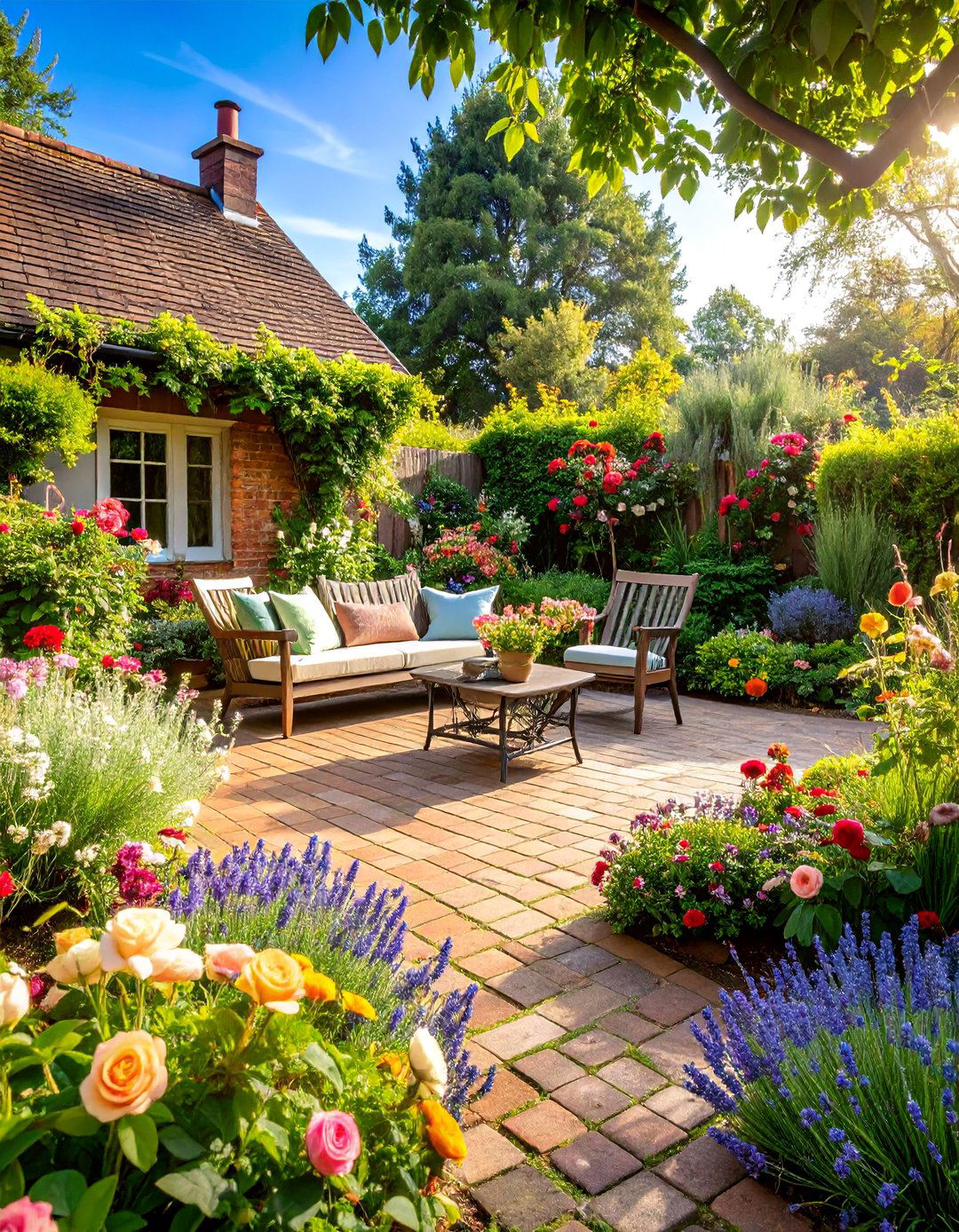English Garden Paver Patio with Cottage Charm - 25 Paver Patio Ideas