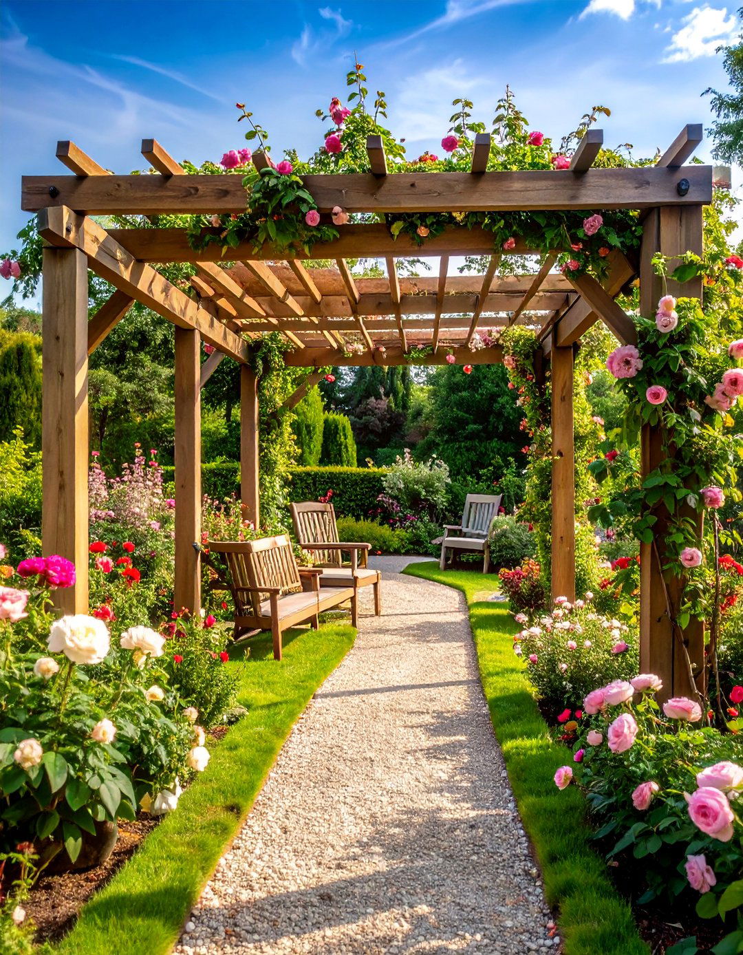 English Garden Pergola with Climbing Roses - 25 Backyard Gazebo Ideas