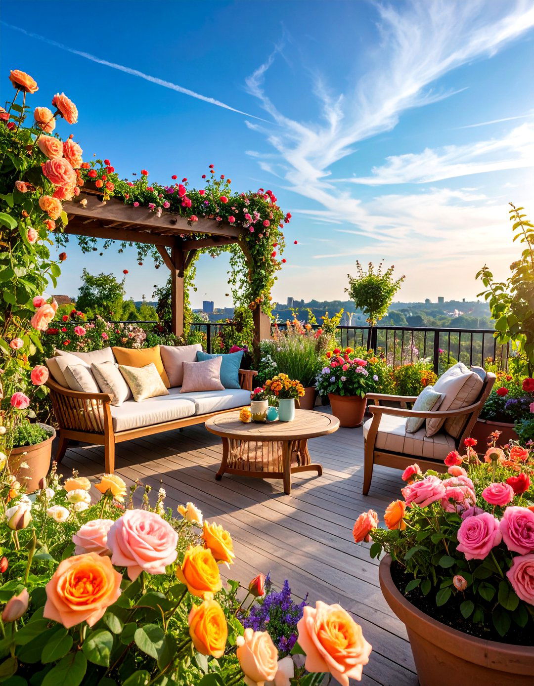 English Garden Rooftop with Flowering Borders - 25 Residential Rooftop Design Ideas