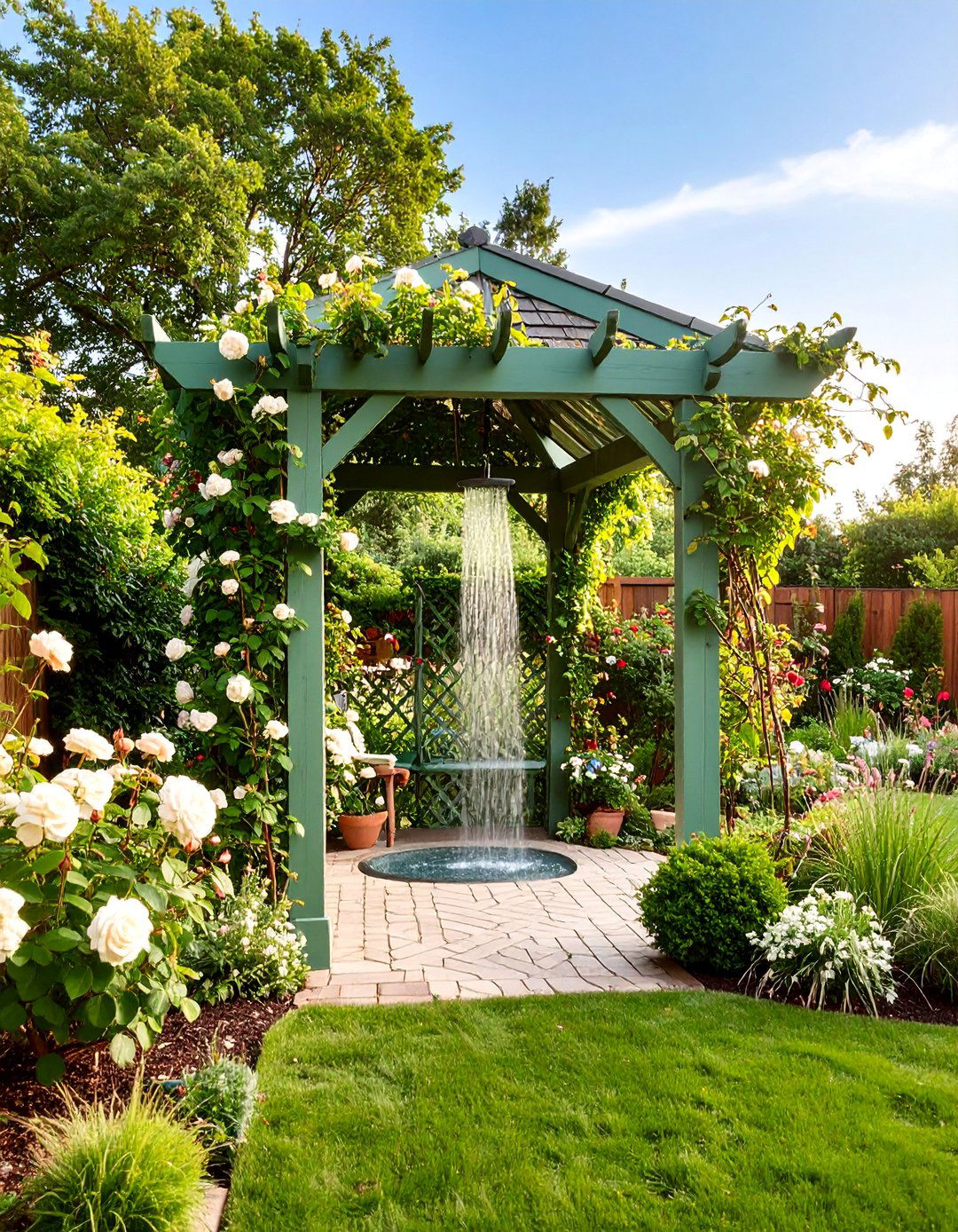 English Garden Trellis Shower - 25 Outdoor Shower Ideas