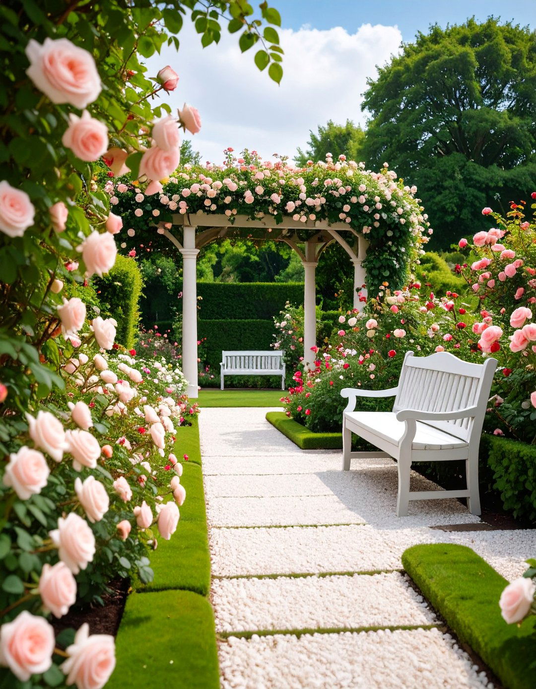 English Garden White Gravel Rose Display Landscape - 25 White Rock Landscaping Ideas