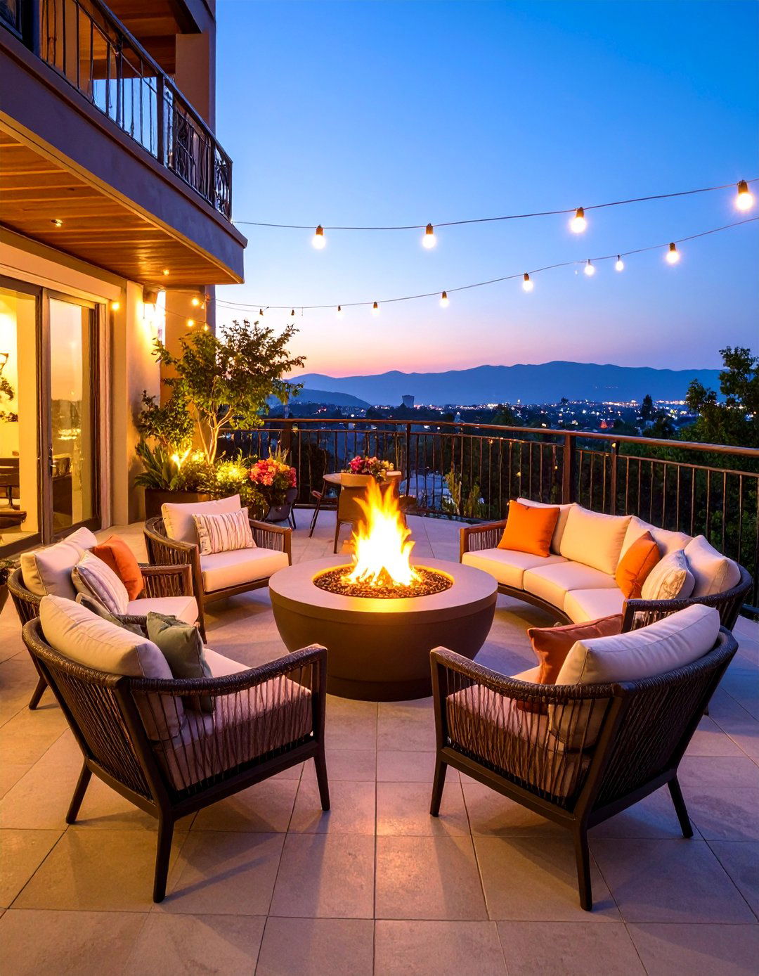 Entertainment Balcony with Fire Pit and Seating Circle - 25 Large Balcony Ideas