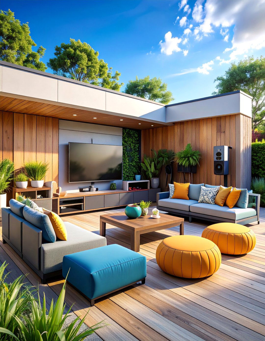 Entertainment Center Patio with Technology Integration - 25 Small Backyard Patio Ideas