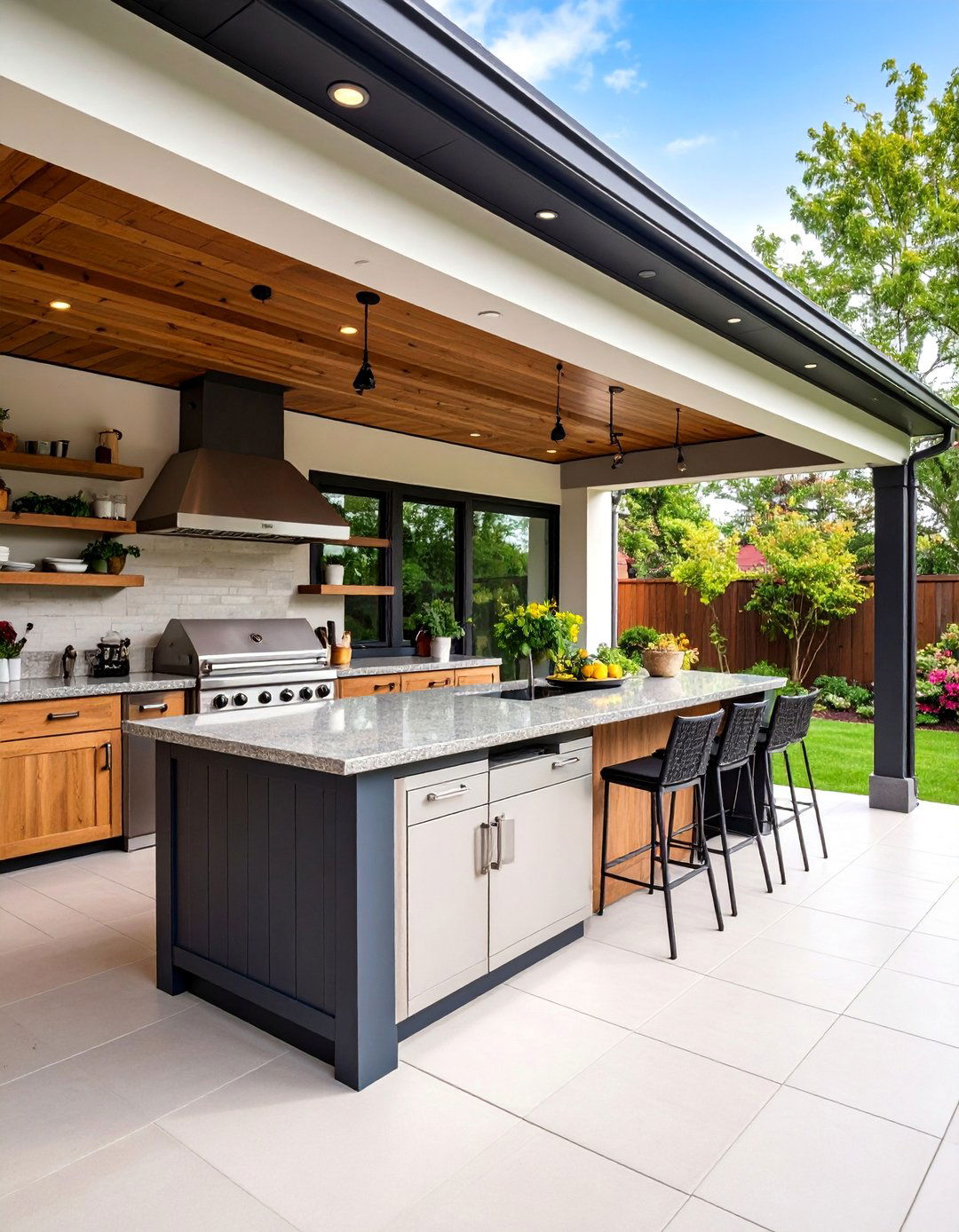 Entertainment Deck with Outdoor Kitchen Setup - 25 Balcony Over Garage Ideas
