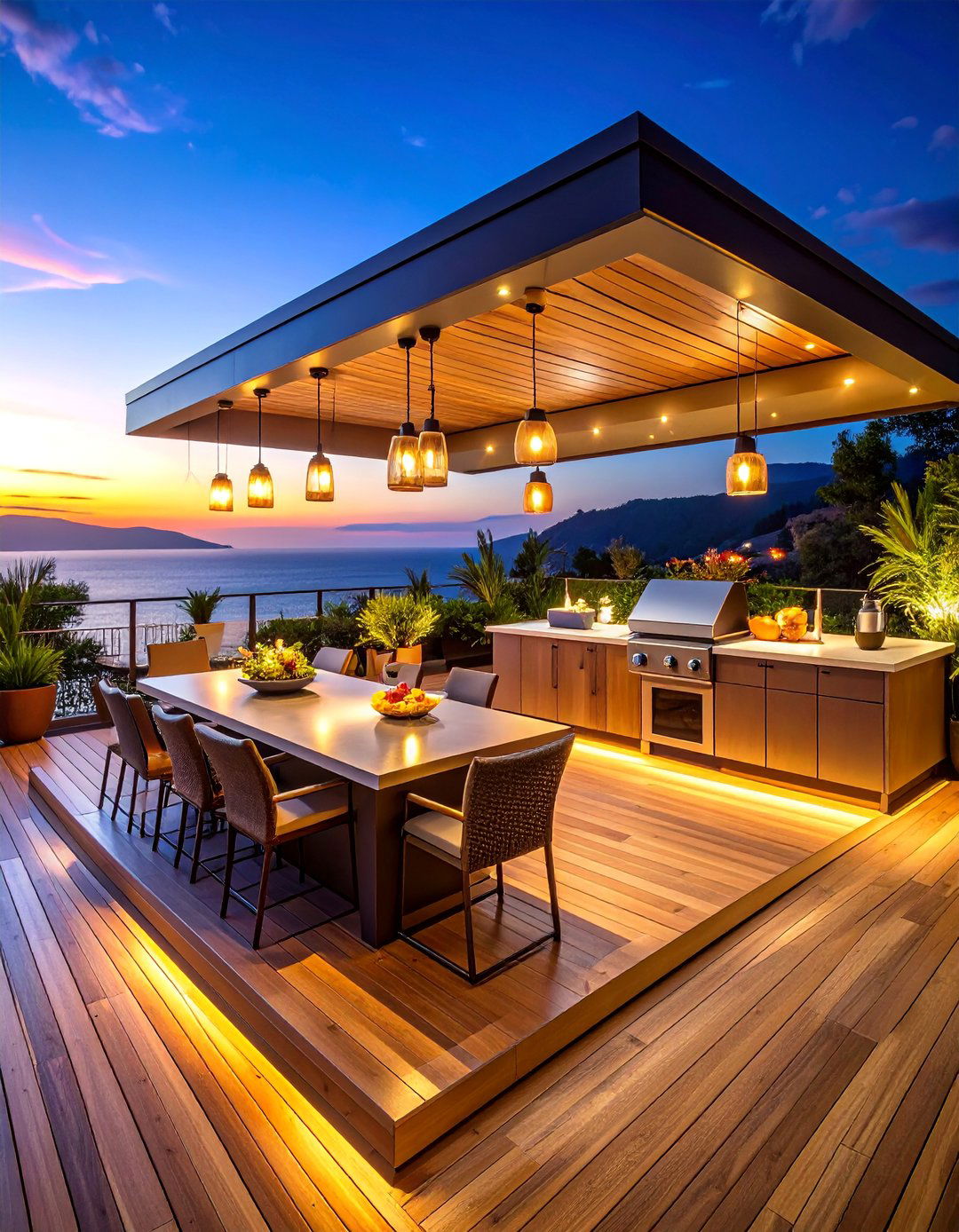 Entertainment Floating Deck with Outdoor Kitchen - 25 Floating Deck Ideas