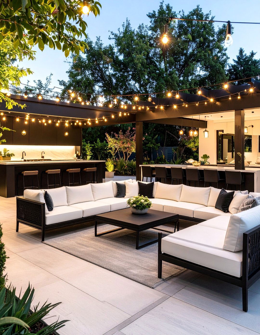 Entertainment Focused Patio with Bar Elements - 25 Black and White Patio Ideas