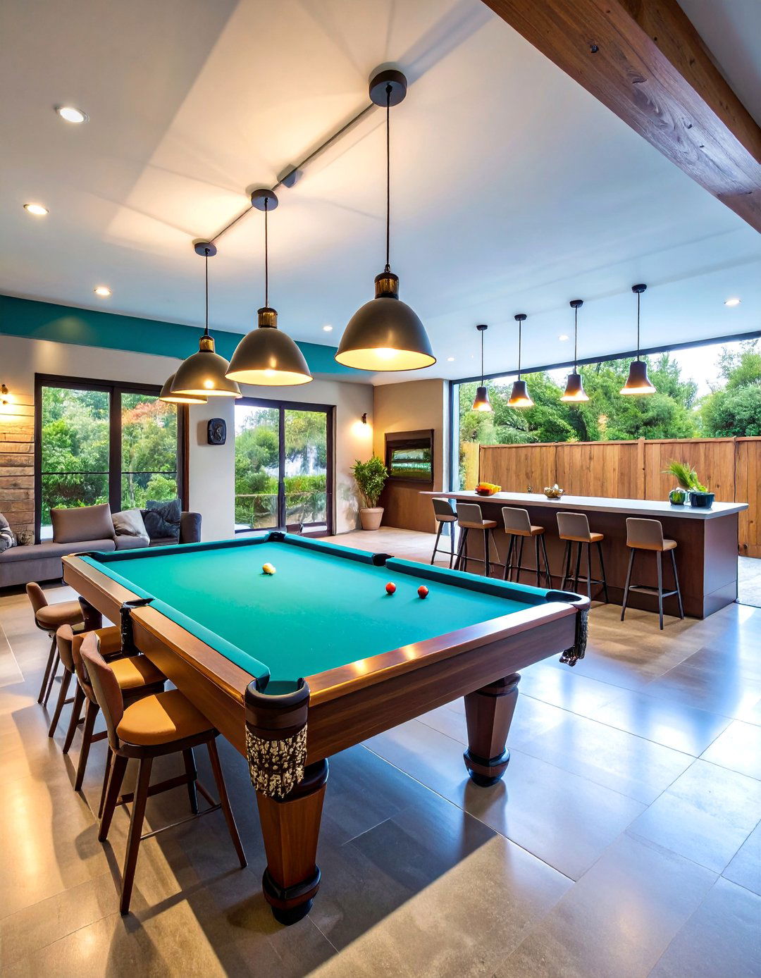 Entertainment Game Room with Wet Bar - 25 Garage Conversion Ideas
