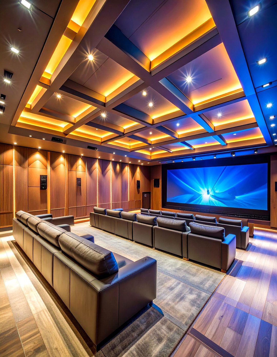 Entertainment Room Reverse Tray Ceiling with Surround Sound Integration - 25 Reverse Tray Ceiling Ideas