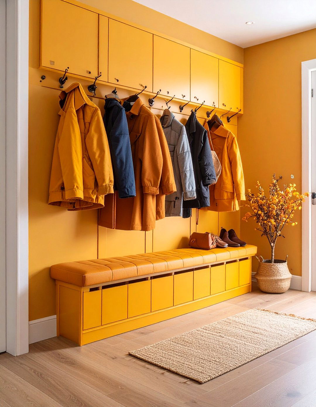 Entryway Coat Storage Niche with Bench Seating - 25 Wall Niche Ideas