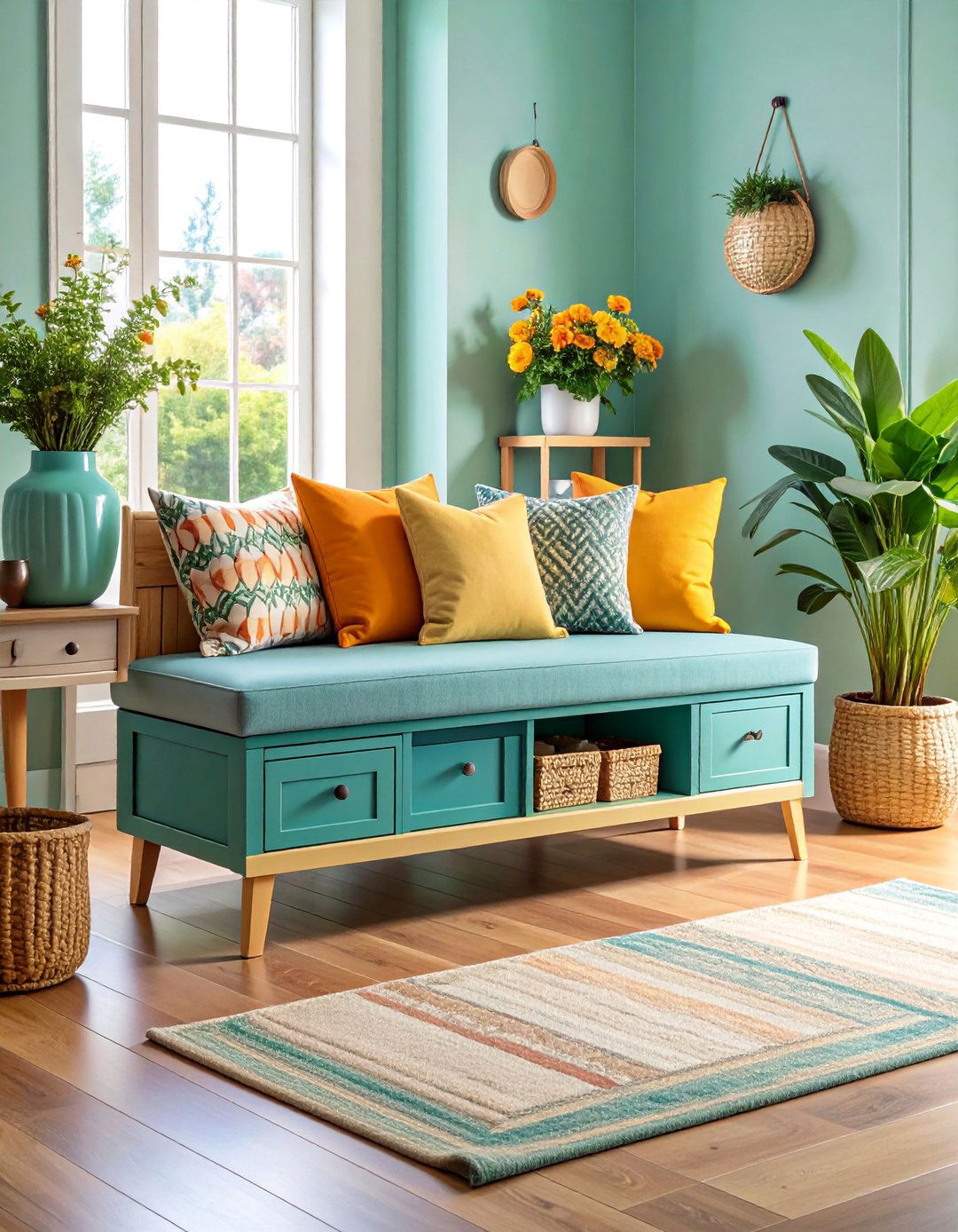 Entryway Storage Bench with Lift Top and Side Cubbies - 25 Entryway Storage Ideas