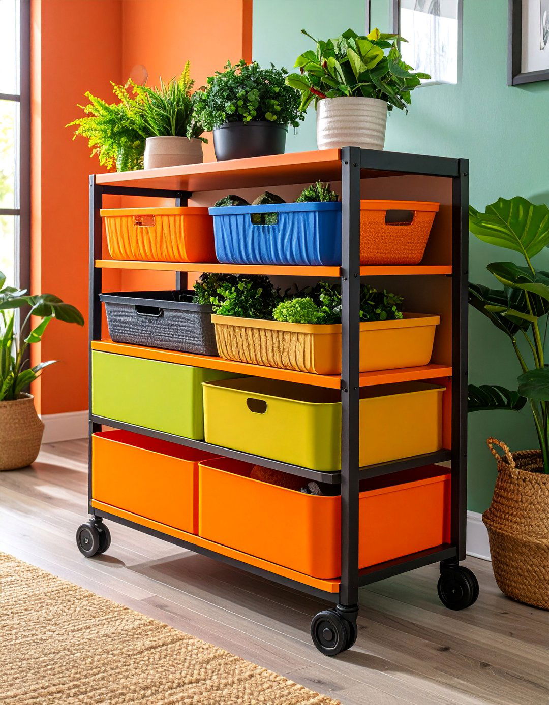 Entryway Storage Cart with Multi Level Organization - 25 Entryway Storage Ideas