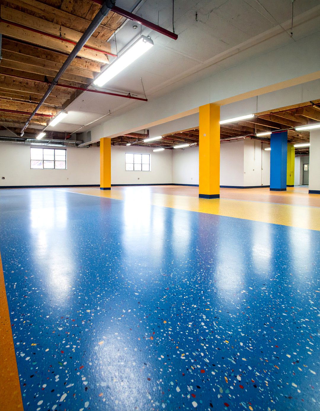 Epoxy Flake Concrete Basement Floor with Speckled Pattern - 25 Concrete Basement Floor Ideas