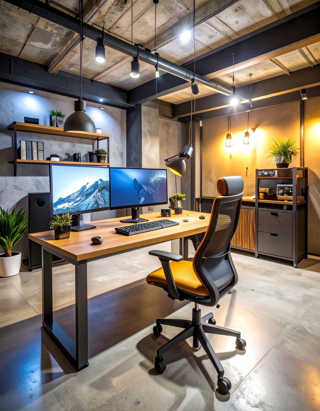 Ergonomic Home Office Setup with Adjustable Desk - 25 Basement Furniture Ideas