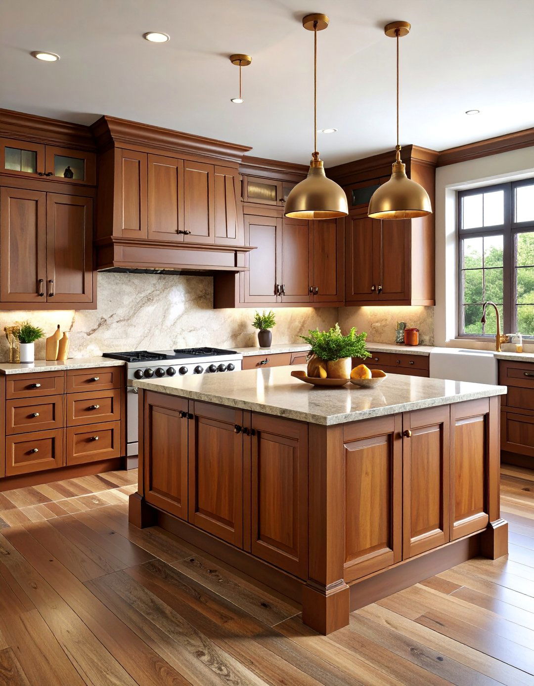 Espresso Brown Kitchen Cabinets with Light Stone - 25 Kitchen Cabinet Color Ideas