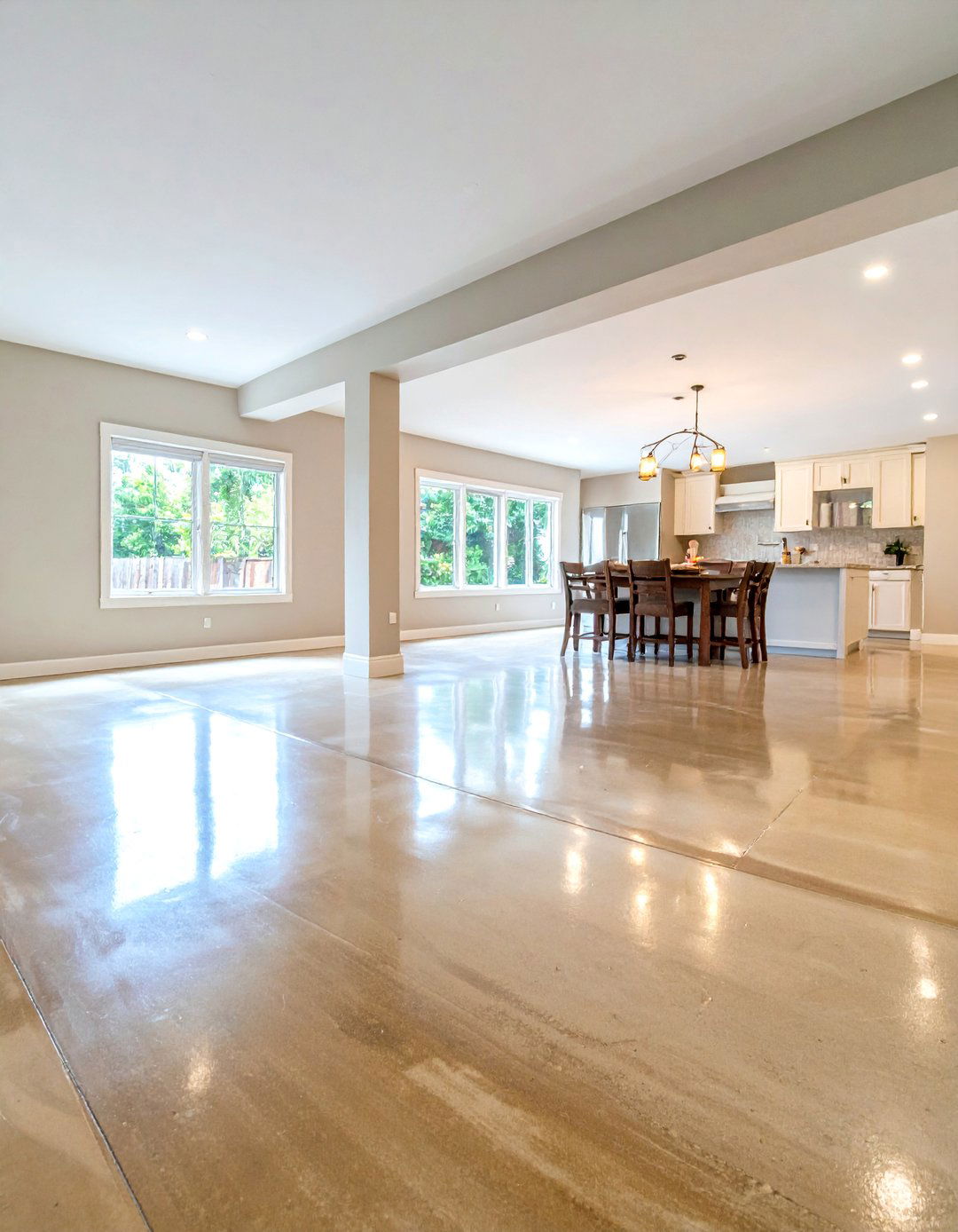 Espresso Brown Stained Concrete Basement Floor with Satin Sealer - 25 Concrete Basement Floor Ideas