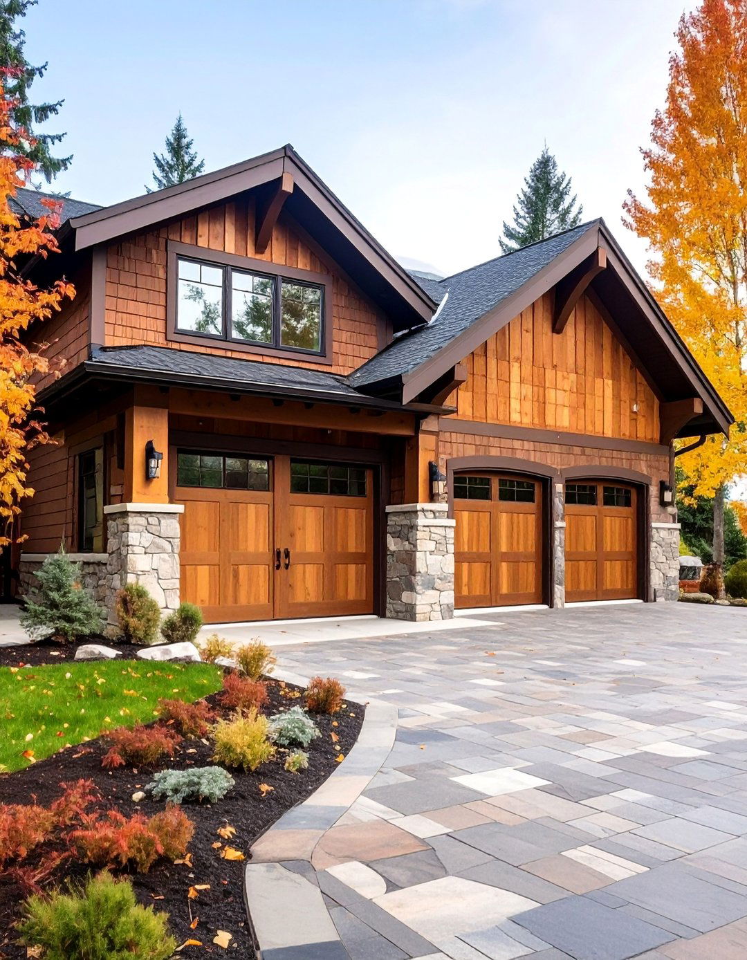 Espresso Brown with Natural Stone Accents - 25 Dark Brown House Exterior Ideas