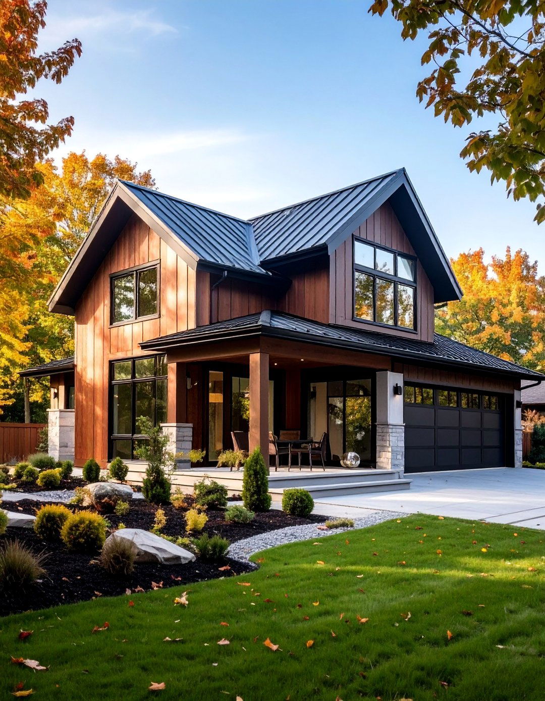 Espresso Brown with Standing Seam Metal Roof - 25 Dark Brown House Exterior Ideas