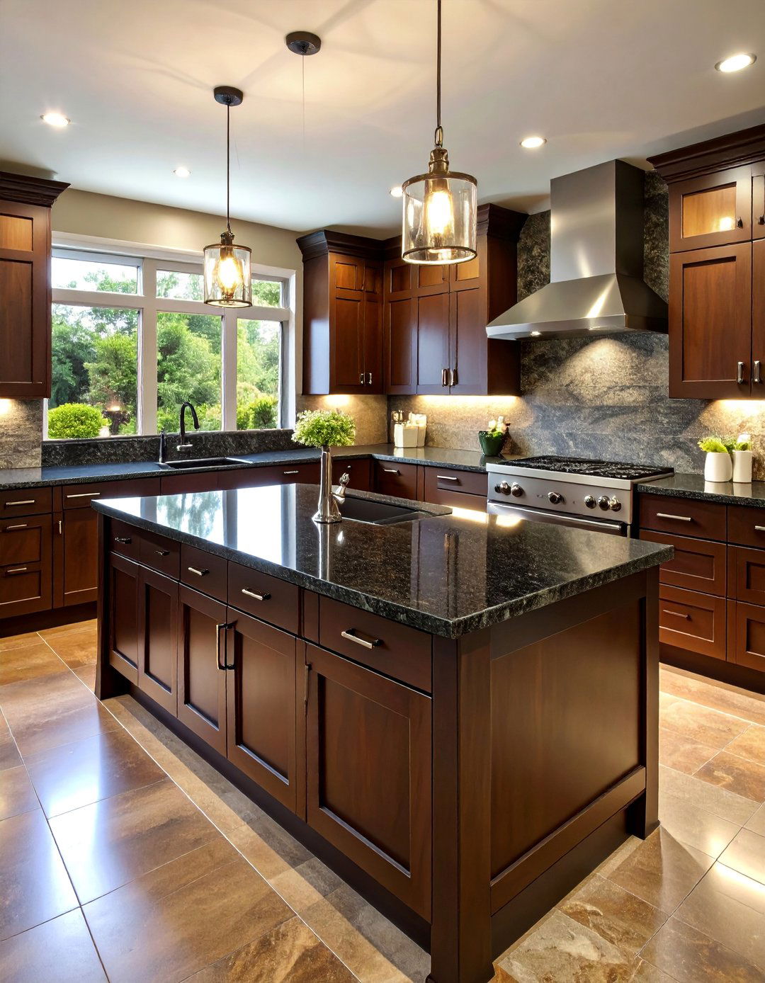 Espresso Kitchen Cabinets with Black Granite Countertops - 25 Black and Brown Kitchen Ideas