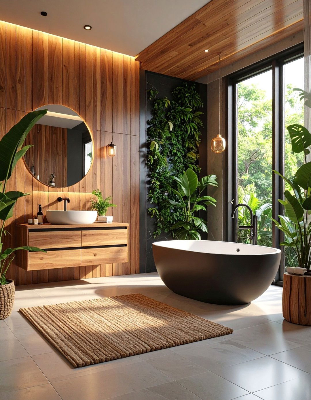 Espresso Stain with Black Tile Inlay Patterns - 25 brown and black bathroom ideas