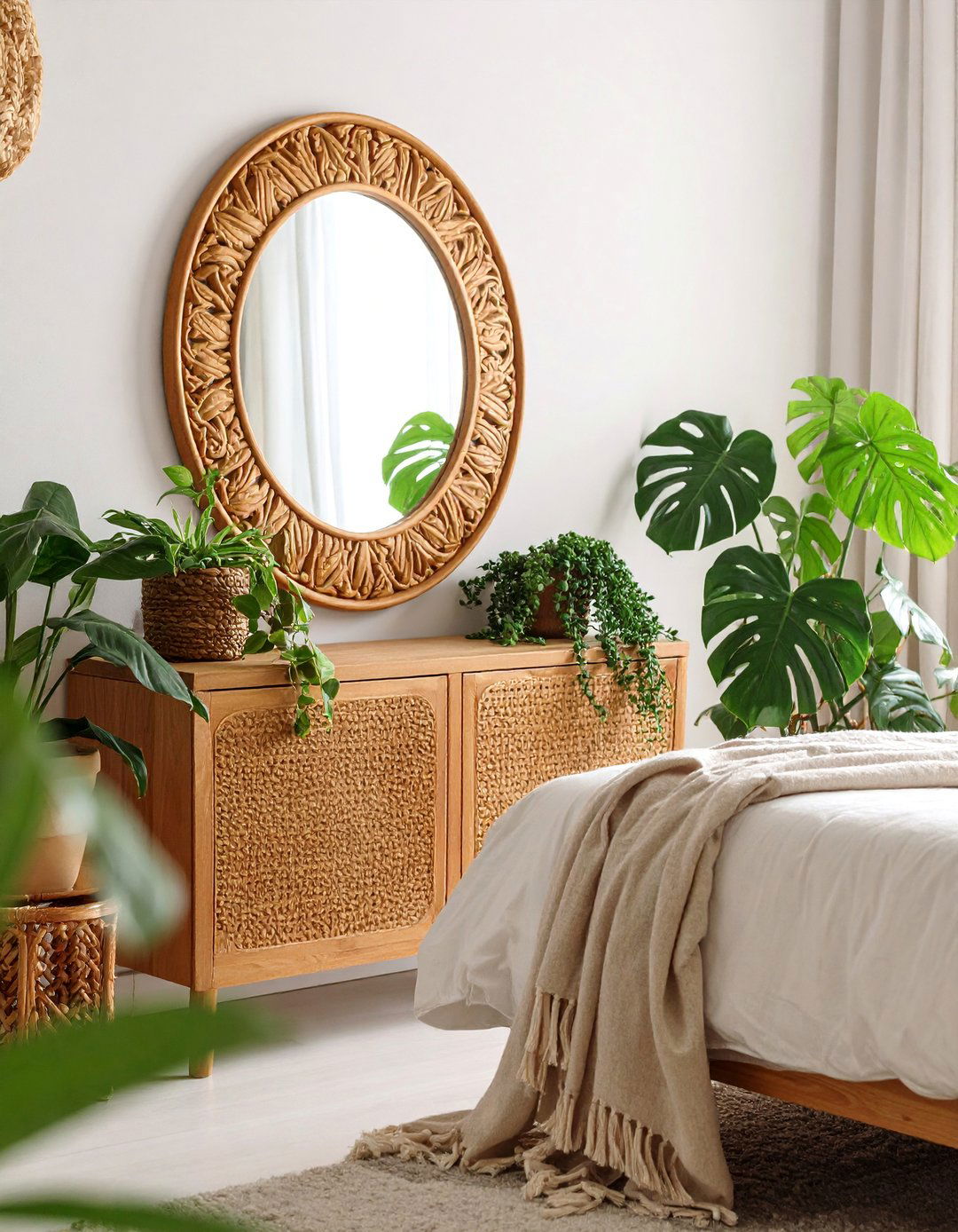 Etched Botanical Mirror Behind Nightstand Organic - 25 Mirror Behind Nightstand Design Ideas