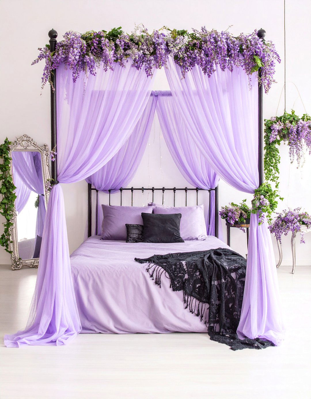 Ethereal Canopy Bedroom with Pastel Fairy Lights - 25 Pastel Goth Bedroom Ideas