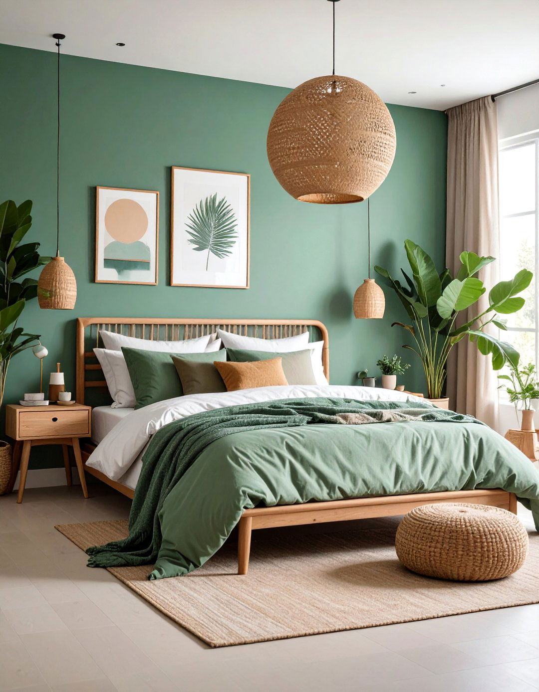 Eucalyptus Green Bedroom with Minimalist Design - 25 Green Accent Wall Ideas