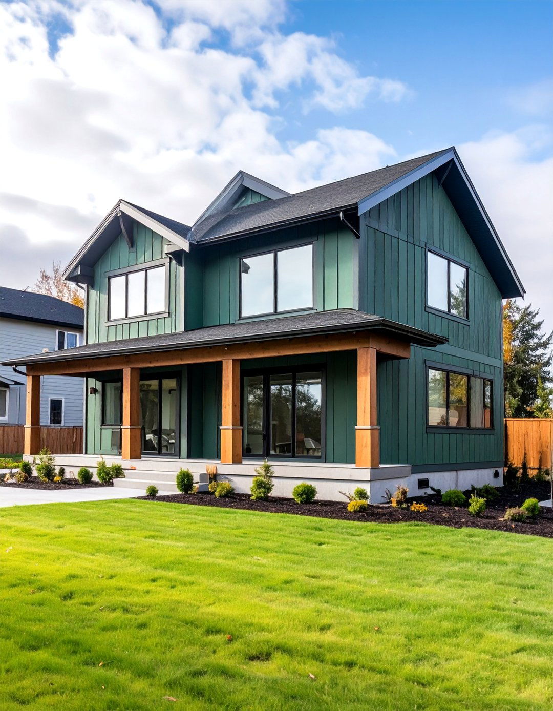 Eucalyptus Green Modern with Steel Trim - 25 Dark Green Exterior Paint Color Schemes