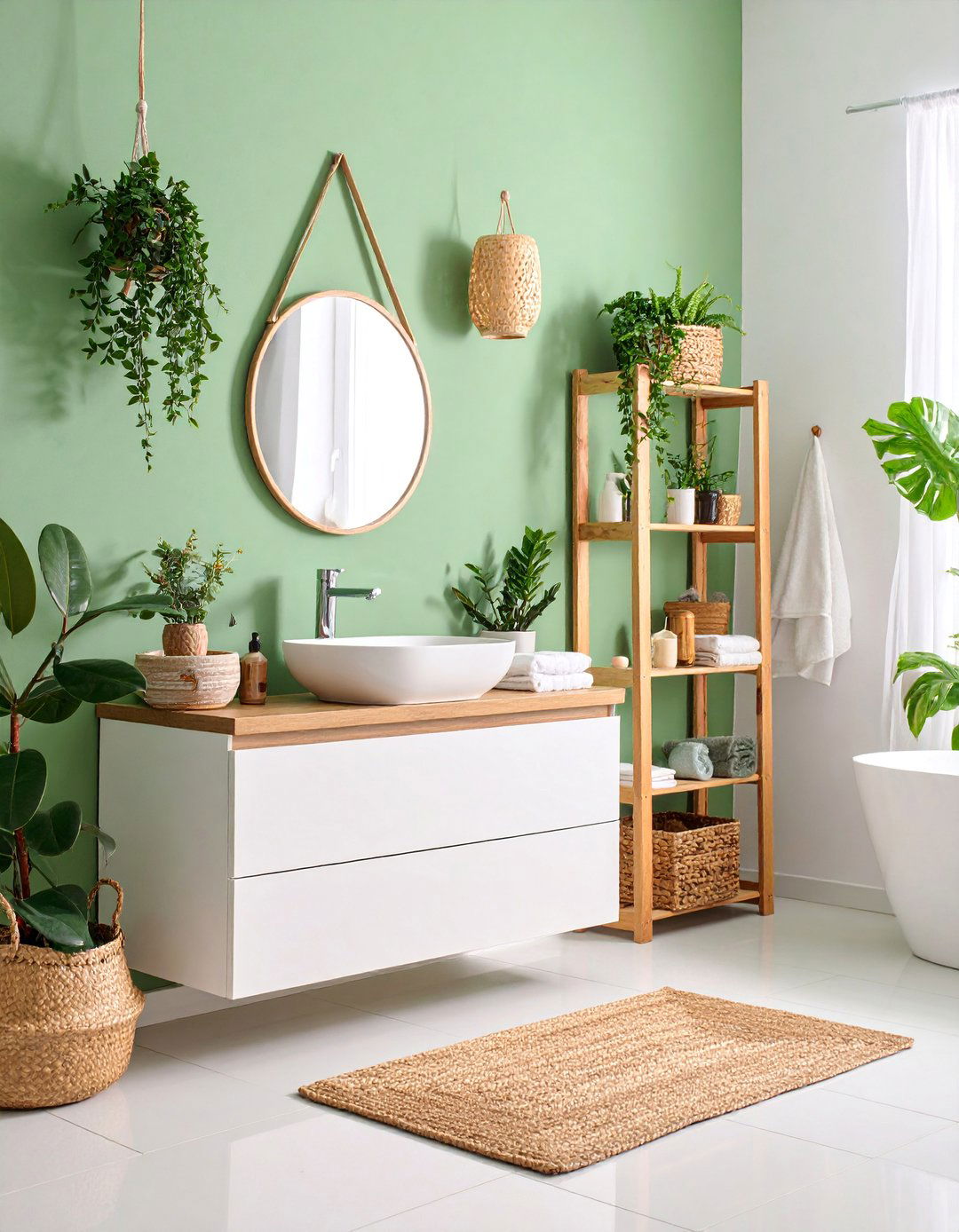 Eucalyptus Green Powder Room with Silver Accents - 25 Green Powder Room Ideas