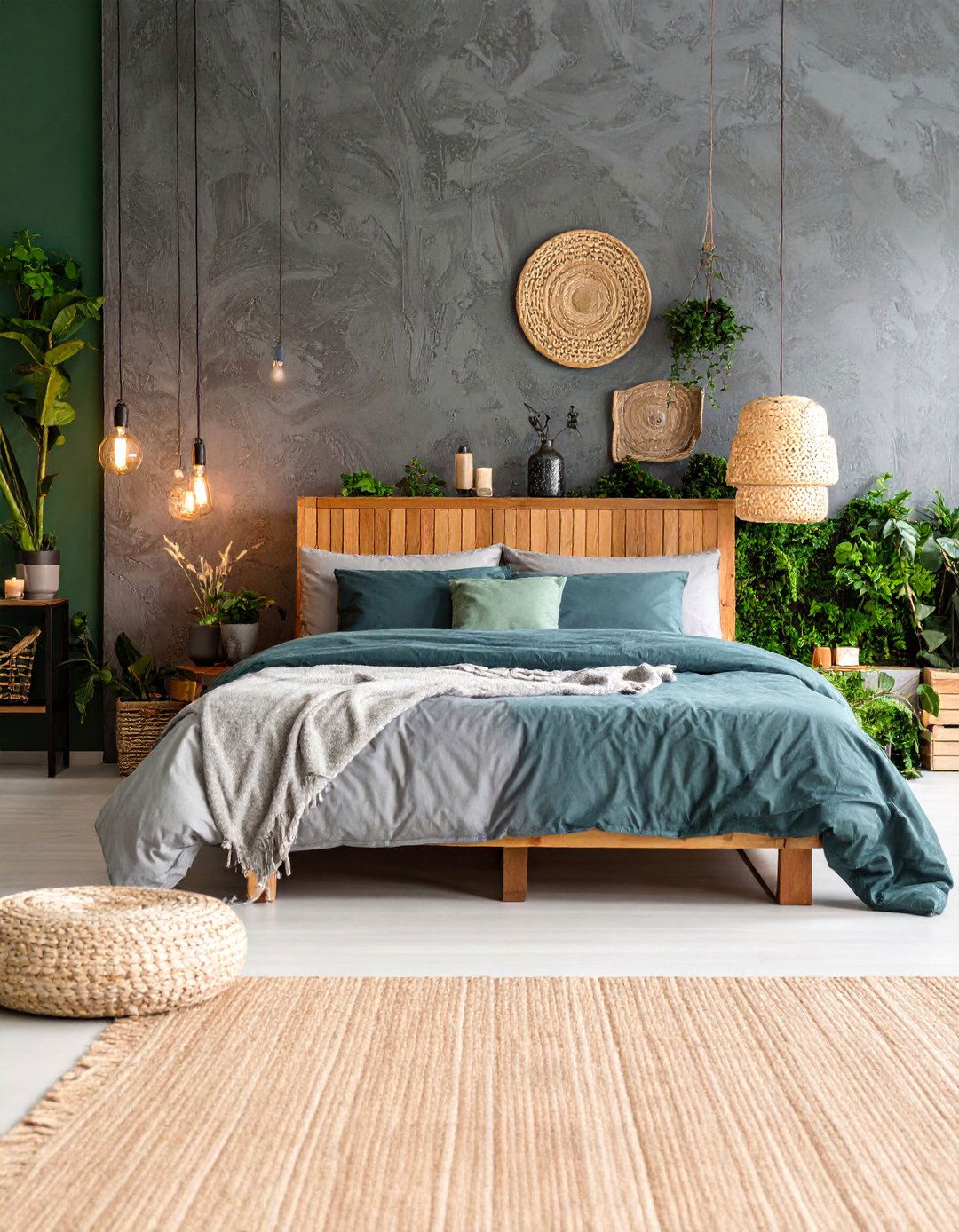 Eucalyptus Green and Concrete Grey Spa Like Bedroom - 25 Green and Grey Bedroom Ideas