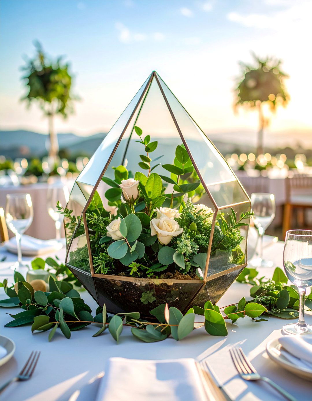 Eucalyptus Terrarium Modern Display - 25 Eucalyptus Wedding Centerpieces