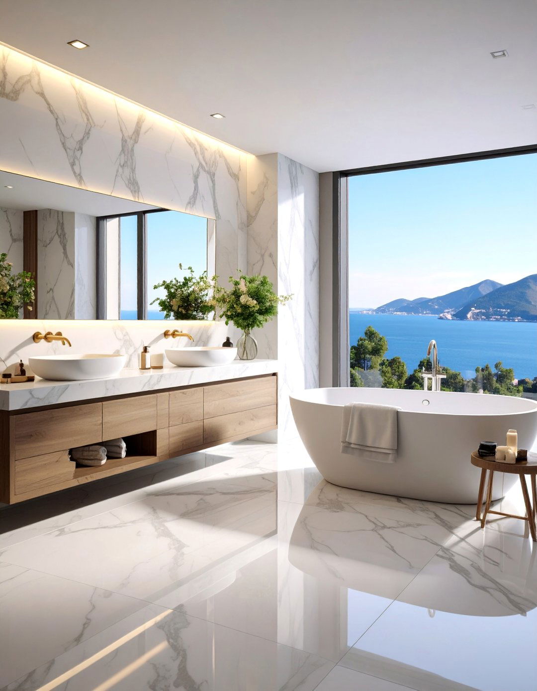 European Coastal Elegance with Marble and Chrome - 25 Coastal Bathroom Ideas