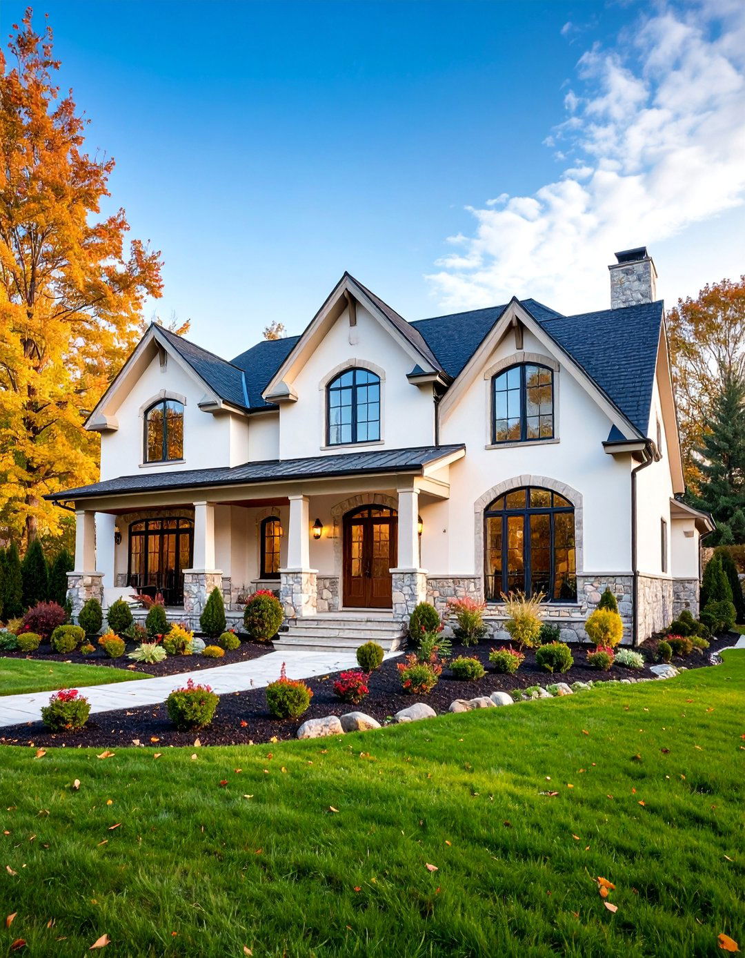 European Country White Stone and Stucco - 25 White Home Exterior Ideas