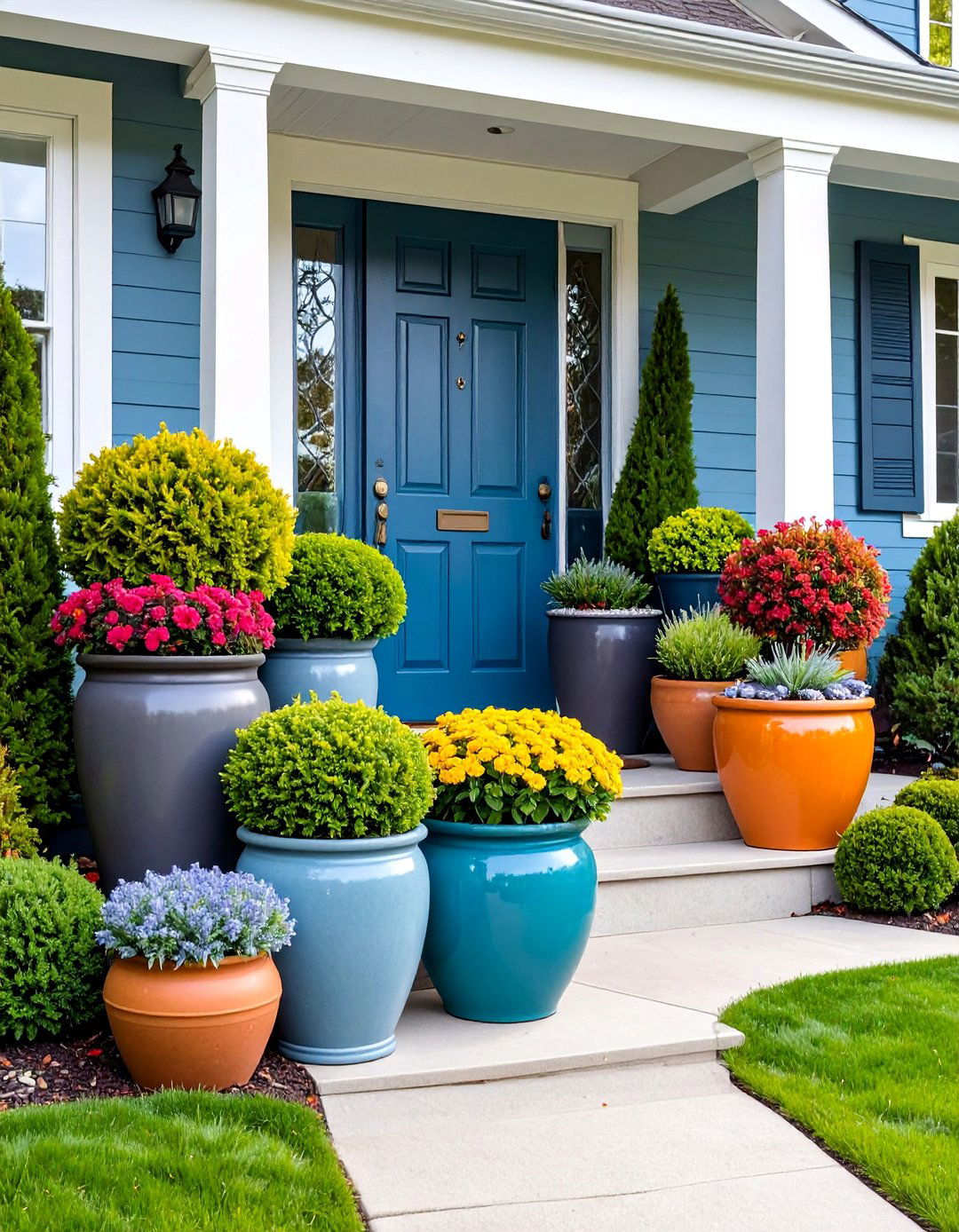Evergreen Container Garden Entrance - 25 Front Yard Evergreen Landscaping Ideas