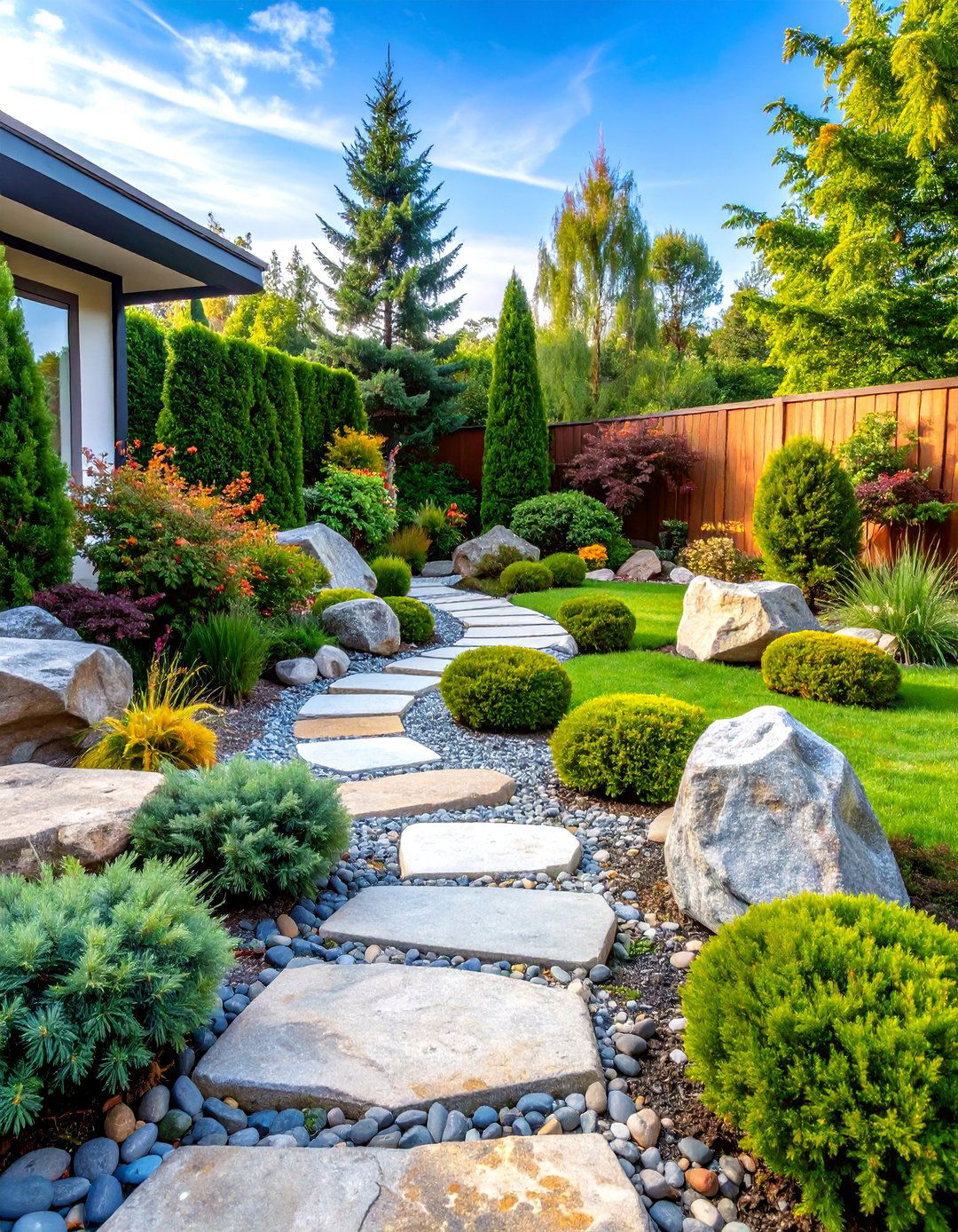 Evergreen Rock Garden Oasis - 25 Front Yard Evergreen Landscaping Ideas