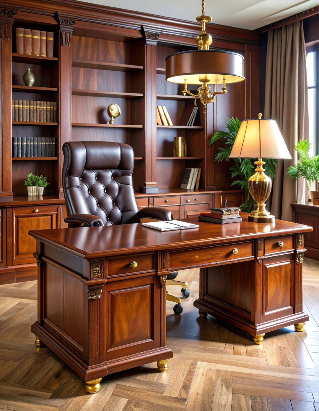 Executive Leather Desk with Professional Elegance - 25 Desk Decor Ideas